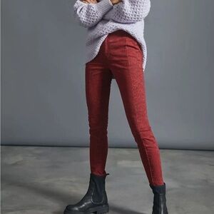 ANTHROPOLOGIE PILCRO FLOCKED HIGH-RISE LEGGINGS RASPBERRY FLORAL